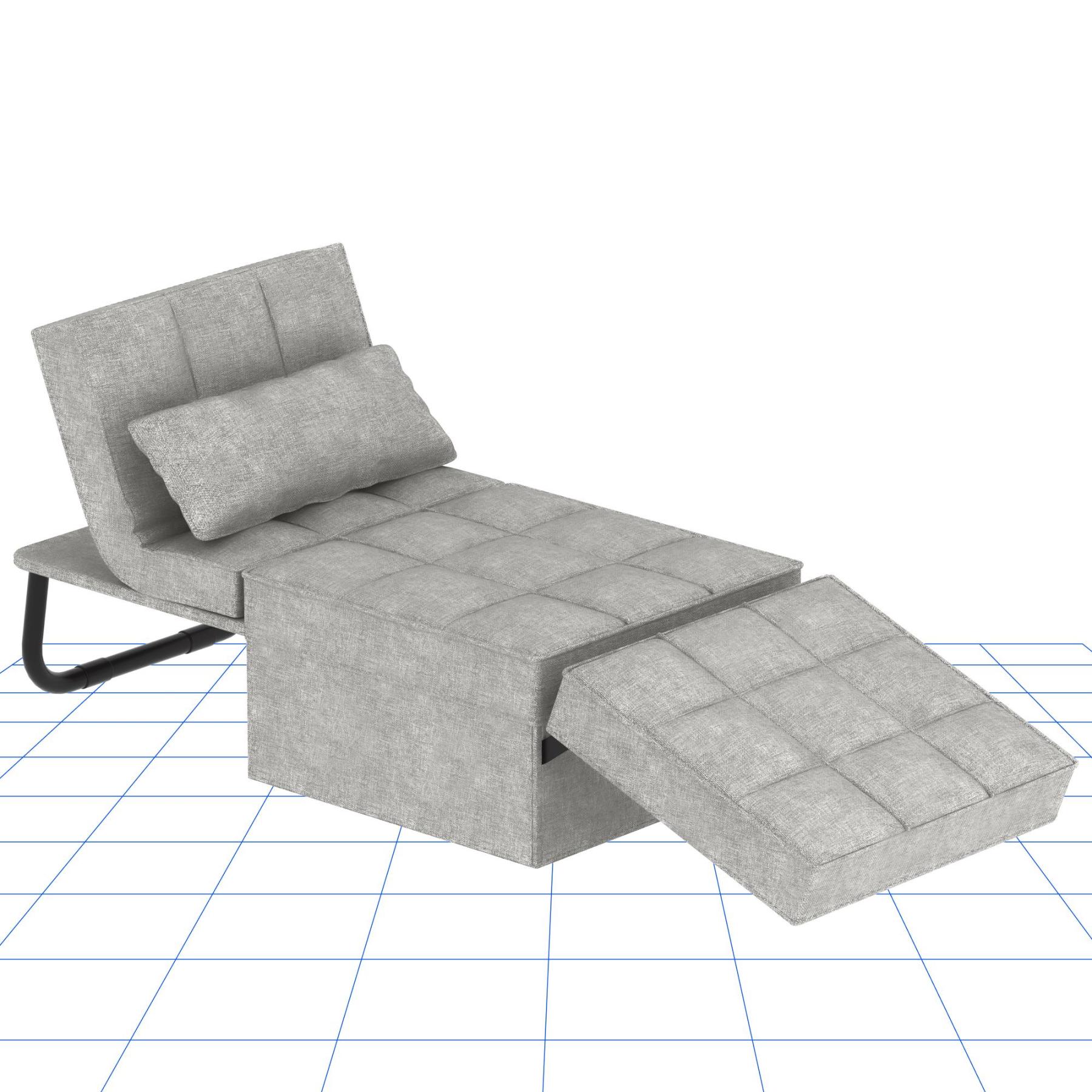 Sofá cama convertible con respaldo ajustable en 5 niveles, otomana tapizada multifuncional, sofá tapizado ajustable, muebles para sala de estar (gris, compatible con camas).